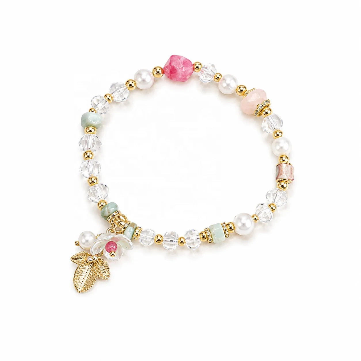 Female Sweet Fashion Beads Crystal Glaze Bracelet Factory Price Low MOQ in Stock Trendy Jewelry for Women Daily Causal Party Use