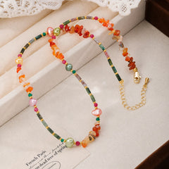 Fashion Freshwater Pearl Red Agate Natural Stone 18K Gold Plated Necklaces for Girls Vintage Jewelry for Women Ladies Wholesale