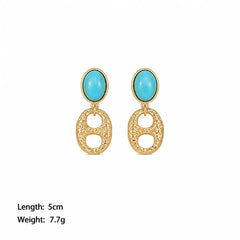 Fashion Blue Turquoise Tiger Eye Stone Drop Earrings for Girls Vintage Jewelry for Women Ladies Wholesale China Factory Bulk