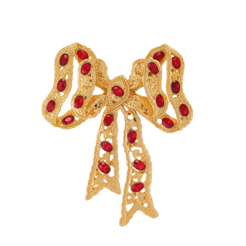 Fashion Glitter Bowknot Luxury Sweet Brooches for Girls Stylish Glamorous Classic Pins Jewelry for Women Ladies Accessories