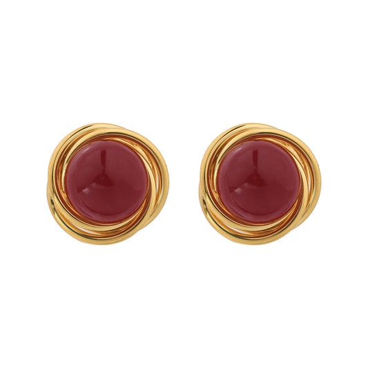 High-end Stud Earrings Retro Court Style Ancora Red Wine Pearl Earrings Elegant Fashion Light Luxury Earrings for Festive Party