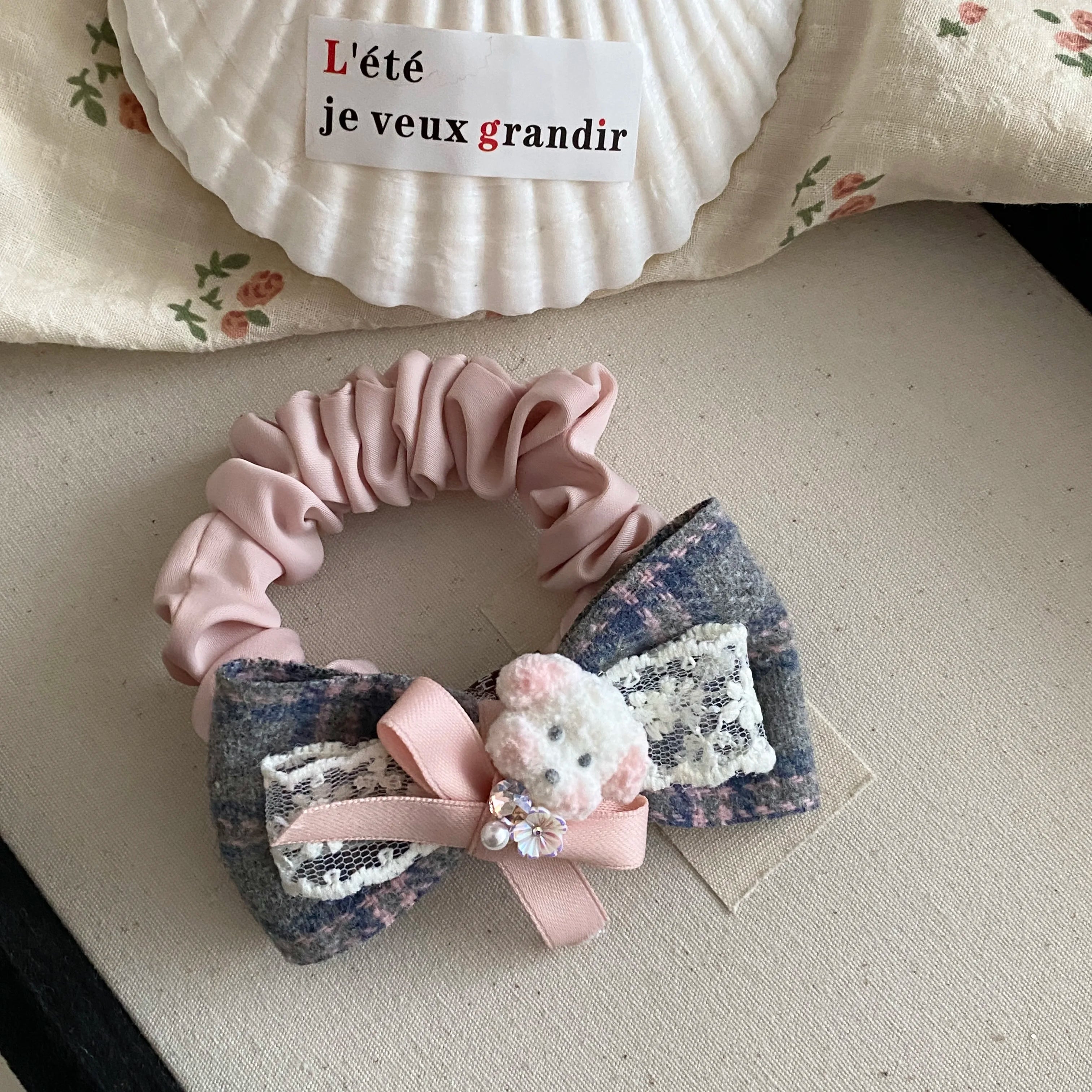 Korean-style Cute Dog Bow Scrunchie Girlish Lace Banana Clip Headband Gentle Sweet Casual Hair Clips for Women Hair Accessories