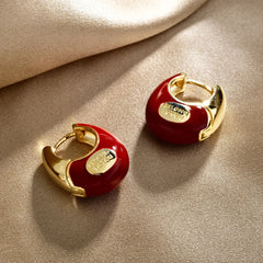 French Retro Women's Earrings Fashionable Red Enamel Oil Drip Elegant Ear Buckle Light Luxury High-end Hoop Earrings Accessories