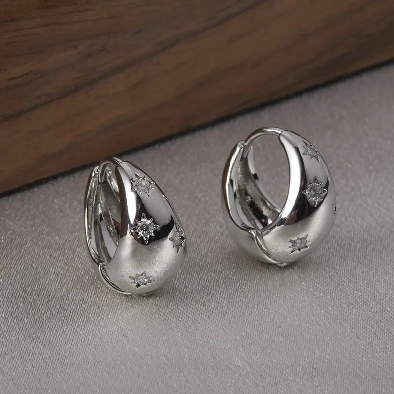Retro Exquisite Personality Earrings Round Eight-Pointed Star Zircon Hoop Earrings Fashion Niche Design Earrings Women Wholesale