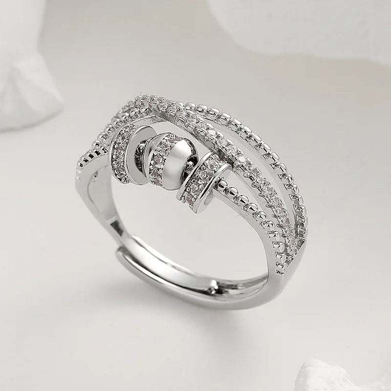 Multi-layer Cross Rotating Rings Zircon Lucky Bead Stress-relief Open Rings Women Fashion Accessories Wholesale InstaStyle
