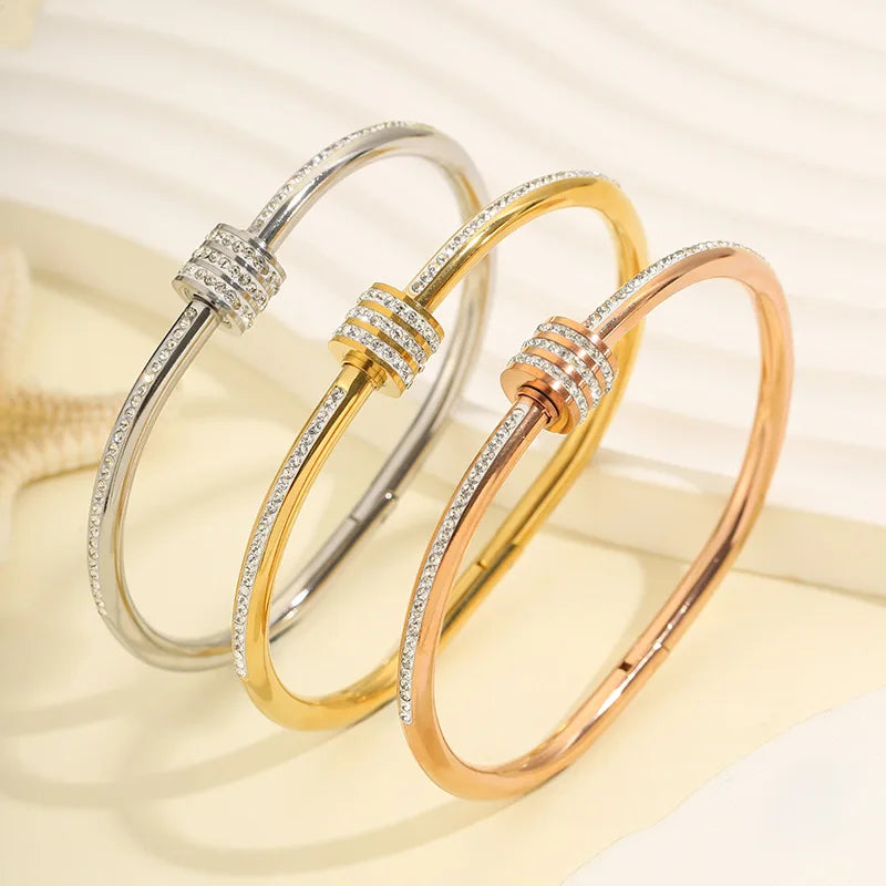 Female Open Cuff Bangle Cubic Zirconia Minimalist Bracelets Light Luxury Elegant Fashion Jewelry Women's Accessories Gift Bulk