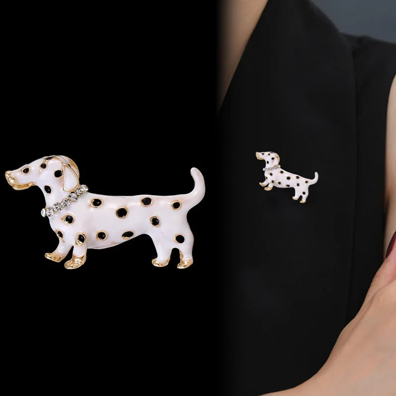 Fashion Polka Dot Dachshund Puppy Dog Brooches for Girls Trendy Cartoon Dog Pins Jewelry for Women Ladies Accessories Wholesale