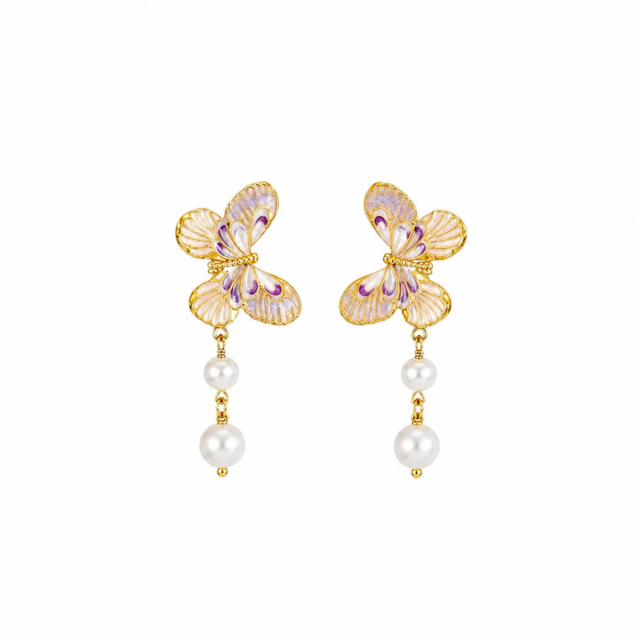 Fashion Butterfly Freshwater Pearl S925 Silver 18K Gold Plated Drop Earrings for Girls Trendy Sweet Jewelry for Women Ladies