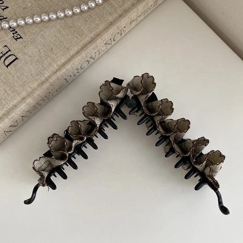 Elegant Lace Ribbon Barrette with Bow and Ruffles Hair Clips for Women Original Design Banana Clip Fashion Hair Accessories Bulk