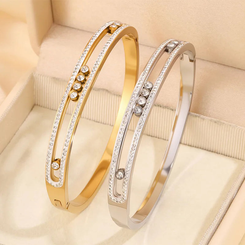 Female Fashion Glitter Zircon Bangles for Girls Sweet Hollowed Bracelets Elegant Trendy Jewelry for Women Accessories Wholesale