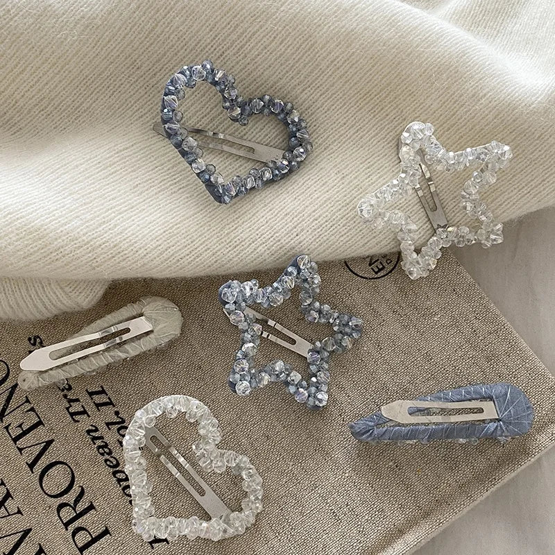 Fashion Luxurious Heart Star Glitter Hair Clips for Girls Elegant Sweet Snap Clips for Women Ladies Hair Accessories Chic
