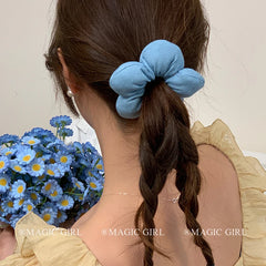 Sweet Cute Flower Shaped Plaid Scunchies for Girls Solid Color Stylish Fashion Hair Ties for Women Ladies Kids Hair Accessories