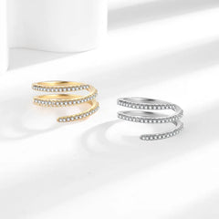 Double Layer Open Ring for Women Adjustable Spiral Band with Cubic Zirconia Light Luxury Elegant Fashion Jewelry Gift Wholesale