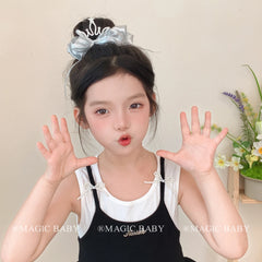 Girls Silver Bowknot Crown Large Hair Ties Fashion Elegant Ponytail Holder in Stock Scrunchies Accessories for Kids Children Use