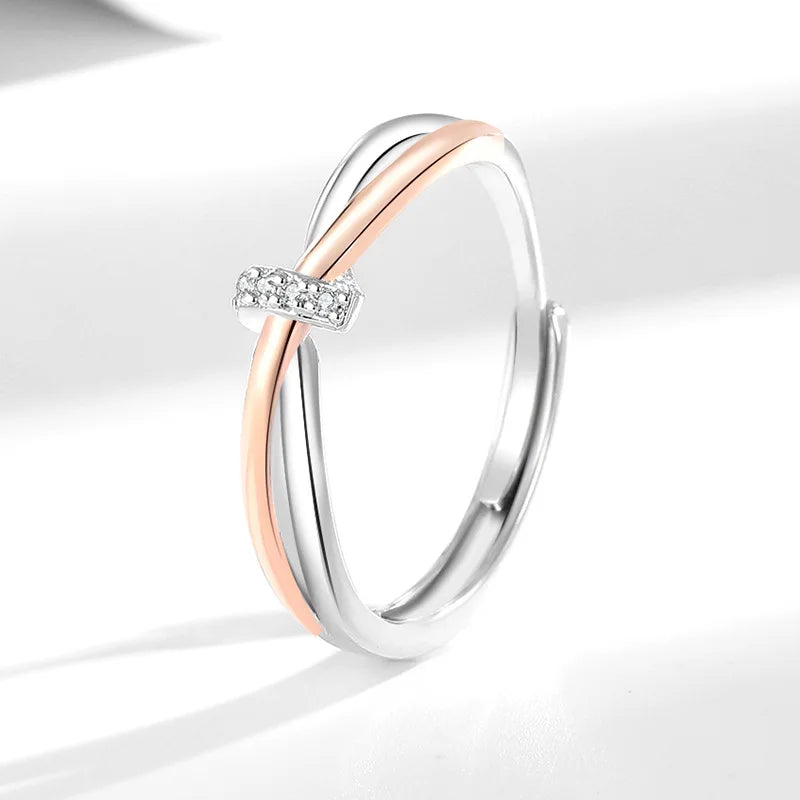 Double Knot Couple Rings Women's Twisted Two Colors Simple Elegant Light Luxury Open Rings Fashion Jewelry Accessories Wholesale