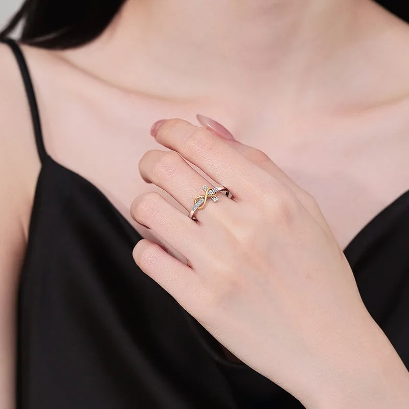 Gold and Silver Cross Infinity Open Rings Women Adjustable Faith Promise Ring with Cubic Zirconia Christian Jewelry Wholesale