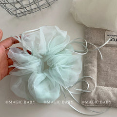 Brand New Solid Green Tulle Ribbon Scunchies Elegant and Stylish Hair Ties for Women and Girls Sweet Fashion Hair Accessories