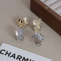 Ladies Heart Butterfly Rhinestone Decorative Small Drop Earring Fashion Chic Glitter Sparking Wholesale Daily Jewelry Accessory