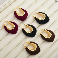 Fashion Flocking Ear Buckles Geometric Solid Colors Ankela Red Earrings Light Luxury High-end Retro Earrings Women Autumn Winter