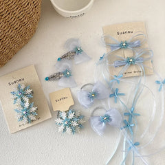 2025 Hot Sale Girly Aesthetic Bowknot Ribbon Snowflake Alligator Clips Hair Ties Accessories for Children Daily Stage Holiday