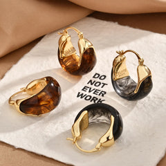Resin U-shaped Earrings Women Vintage Simple Fashion Hoop Earrings Luxury High-end Elegant Earrings Maillard Style Autumn Winter