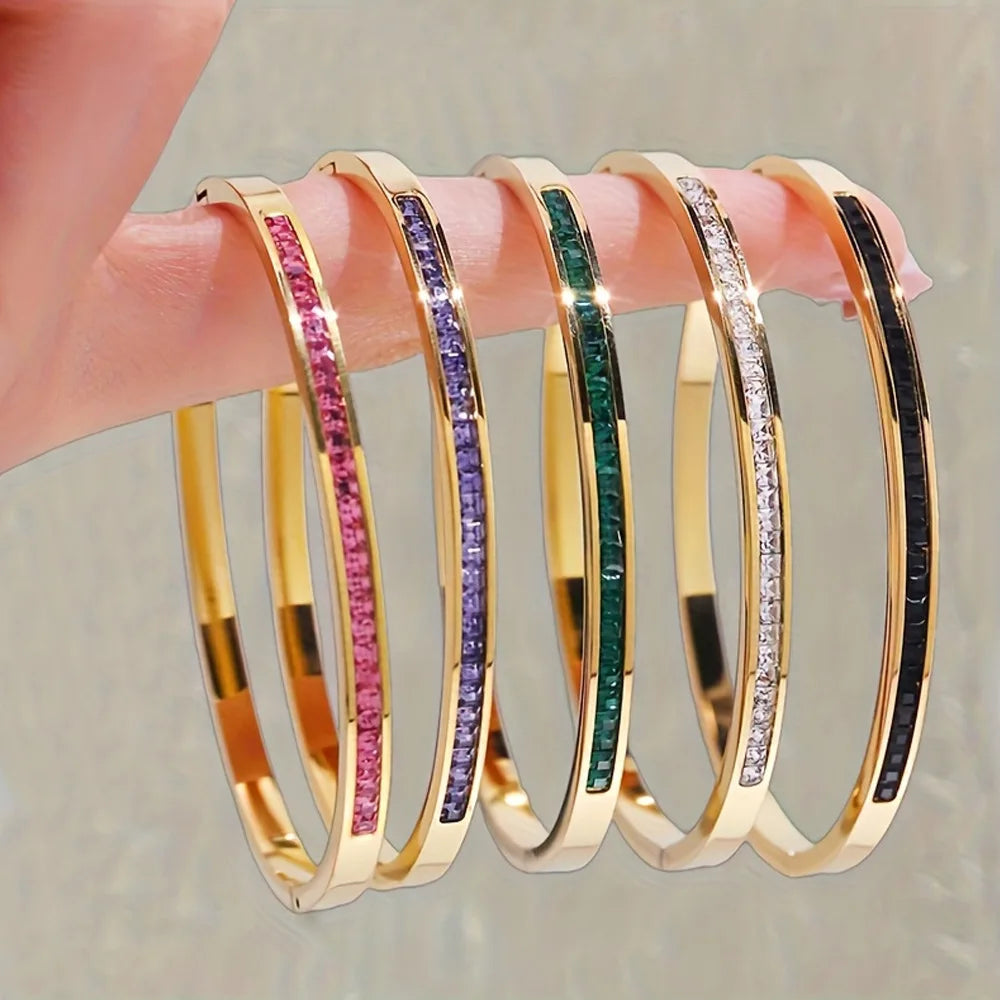 Fashionable Colorful Micro-Zircon Bracelet Glitter Stainless Steel Non-fading High-end Dainty Women's Jewelry Accessories Bulk