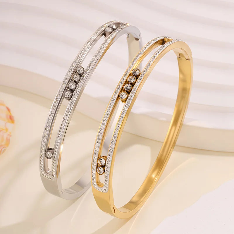 Female Fashion Glitter Zircon Bangles for Girls Sweet Hollowed Bracelets Elegant Trendy Jewelry for Women Accessories Wholesale