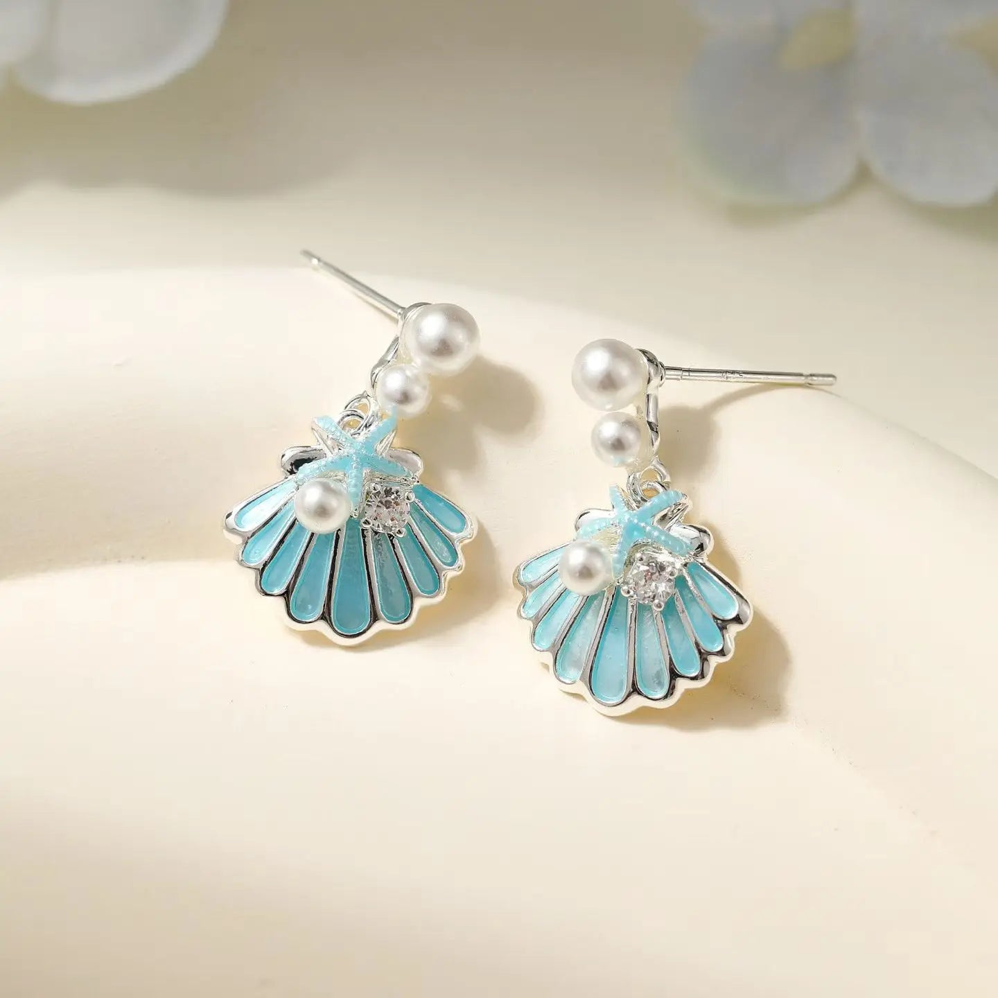 Fashion Trendy Classic Imitation Pearl Drop Earrings for Girls Ocean Blue Shell Sea Jewelry for Women Ladies Accessories Chic