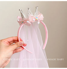 Luxurious Crown Tulle Headband for Girls Fashion Glitter Hair Accessory in Sweet Princess Style Baby Kids Hair Band