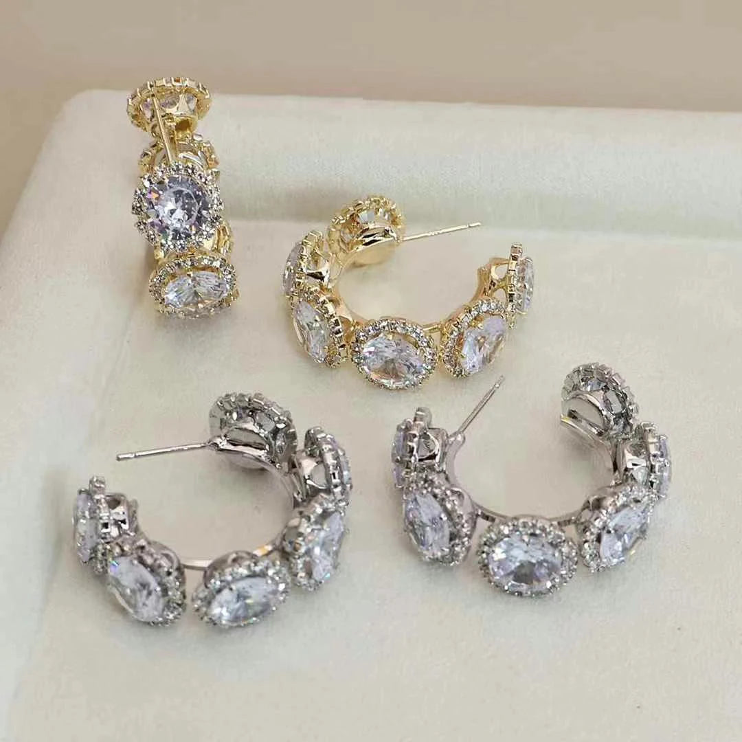 Women Hot Sale High Quality Rhinestone Circle Hoop Earring Fashion Sparking Glitter Chic Wholesale Jewelry Accessories for Daily