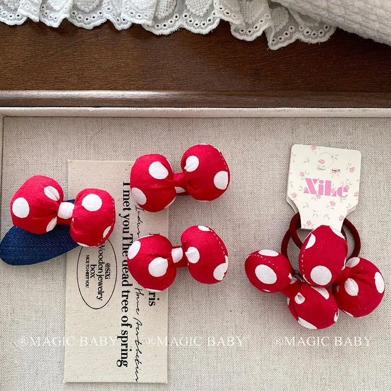 Sweet Simple Polka Dot Bowknot Scrunchies for Baby Girls Kawaii Sweet Trendy Hair Clips for Kids Children Hair Accessories