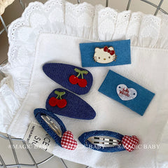 Simple Sweet Cute Denim Kitty Heart shaped Hair Clips for Baby Girls Fashion Haarspange for Kids Children Hair Accessories