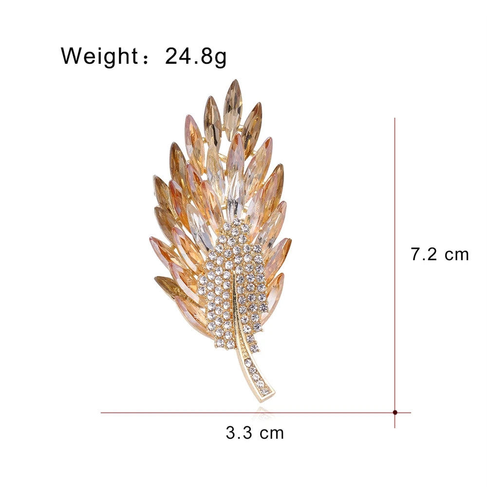 Fashion Glitter Rhinestone Sparking Leafs Brooches for Girls Sweet Elegant Glamorous Jewelry Pins for Women Ladies Accessories