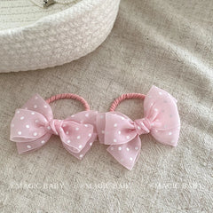 Girly Aesthetic Bowknot Dots Solid Colored Elastic Scrunchies Fashion Sweet Ponytail Holder Kids in Stock Hair Ties Accessories