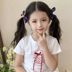 Cute Sweet Simple Denim High Elastic Scrunchies for Baby Girls Apple Fruits Bowknot for Kids Children Hair Accessories in Stock