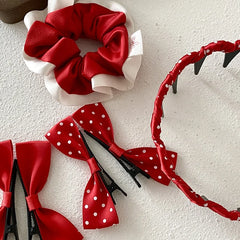 Solid Color Red Bowknot Polka Dot Fabric Hair Clips Baby Girls Cute Sweet Fashion Party Alligators Kids Hair Accessories