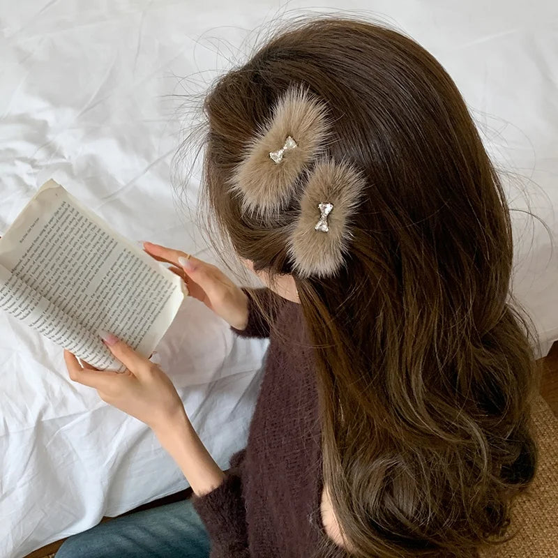 Fashion Fluffy Glitter Bowknot Hair Clips for Girls French Style Elegant Alligators for Kids Children Hair Accessories in Stock