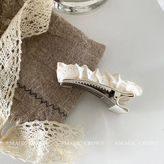 Women's Medium Solid Color Duckbill Hair Clips Pins Imitation Pearl Fabric Graceful Trendy Hair Claws for Daily Use Party