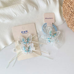 Kids Blue Butterfly Ribbon Small Hair Ties Alligator Clips Set Beauty Fashion in Stock Hairpins Scrunchies Accessories for Girls