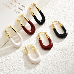 French Geometric Ear Buckles Solid Colors Wine Red Oil-Dripping U-Shaped Earrings Casual Elegant Fashion Earrings Women Bulk