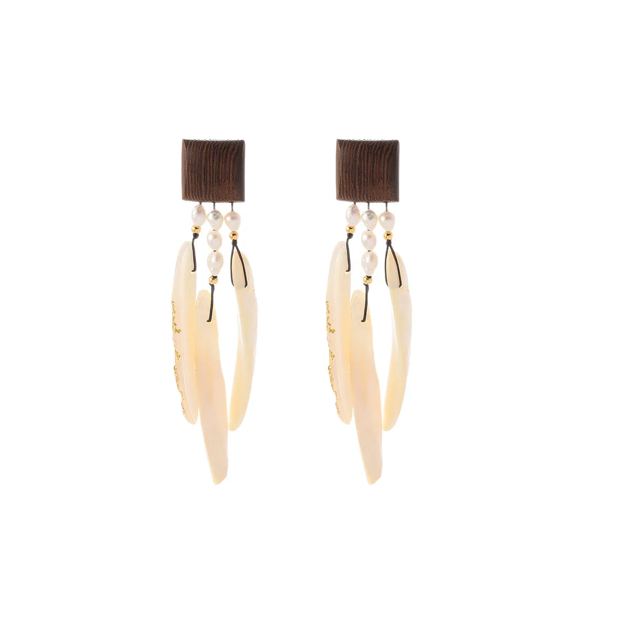 Women Vintage Freshwater Pearl S925 Silver Shell Wood Drop Earring Factory Price Bulk in Stock Jewelry for Female Daily Causal