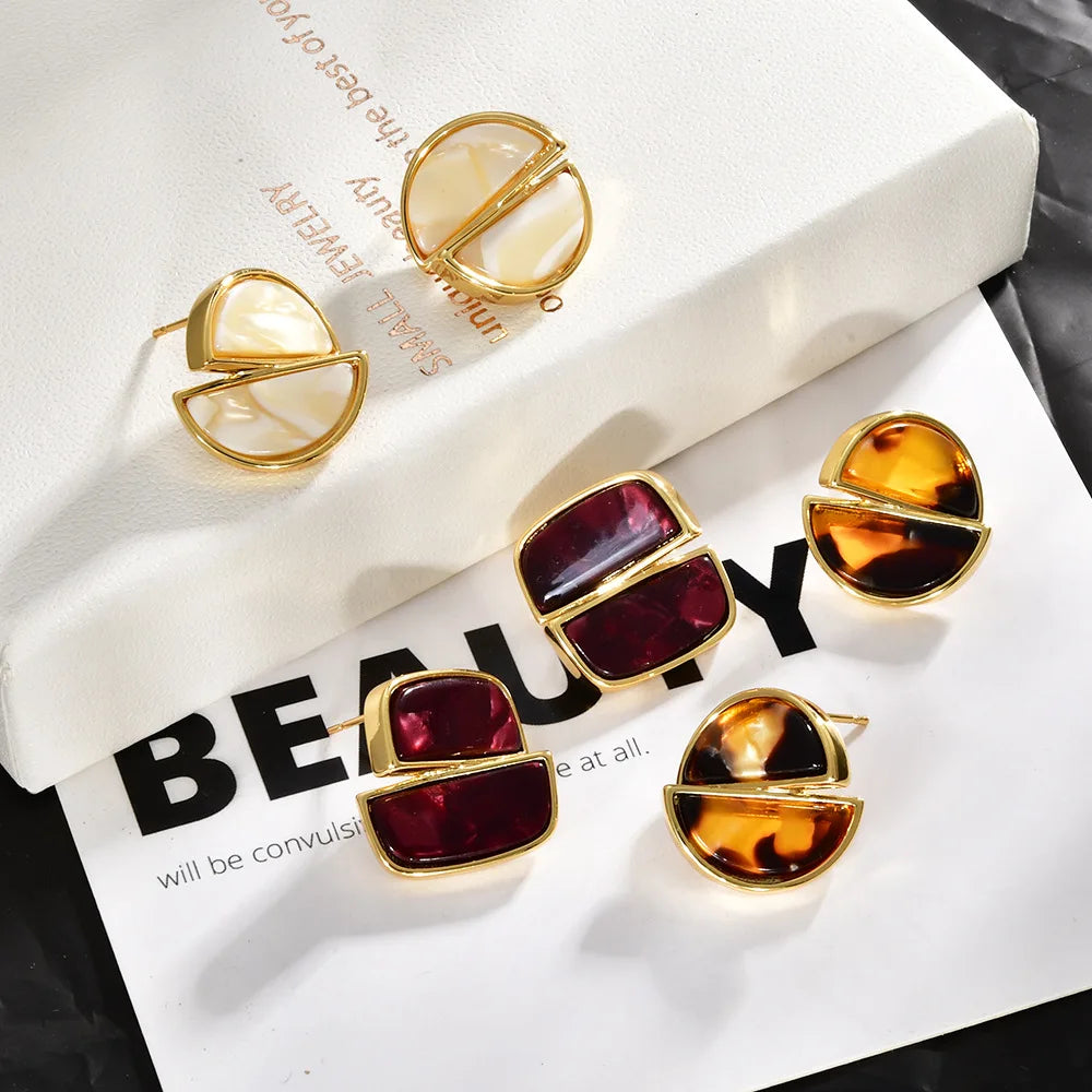 High-end Split Geometric Design Stud Earrings Women Acetate Leopard Print Resin Simple Vintage Ear Jewelry Accessories Wholesale