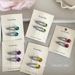 Women Rhinestone Multicolor Beads Snap Clips Fashion Sparking Sweet Simple Customized in Stock Hairpins Accessories for Daily