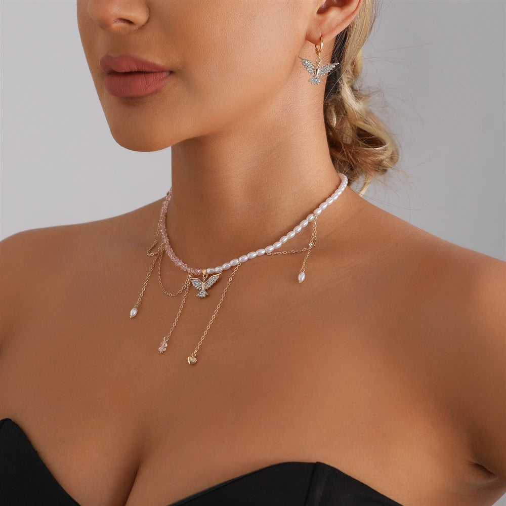 Fashion Sweet Beads Tassel Bird Animals Necklaces for Girls Trendy Earrings Jewelry Suits Sets for Women Ladies Accessories