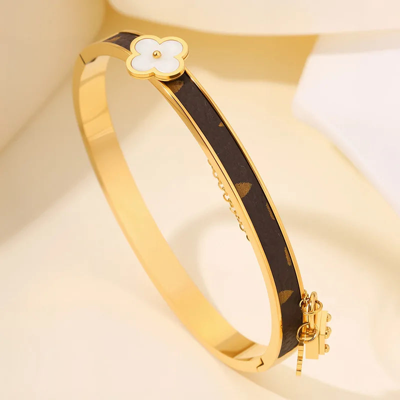 New Trendy Leather Bracelet with Chain Strips High-end Light Luxury Bangles Fashionable Jewelry Women's Accessories Wholesales