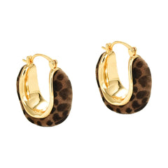 Retro Leopard Print Earrings Flocked U-shaped Wine Red Ear Buckles Trendy High-end Stylish Women Ear Jewelry Bulk Autumn Winter