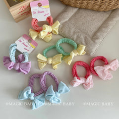 Kids Color Blocked Bowknot Small Scrunchies Sweet Fashion High Elastic in Stock Hair Ties Accessories for Children Girls Daily