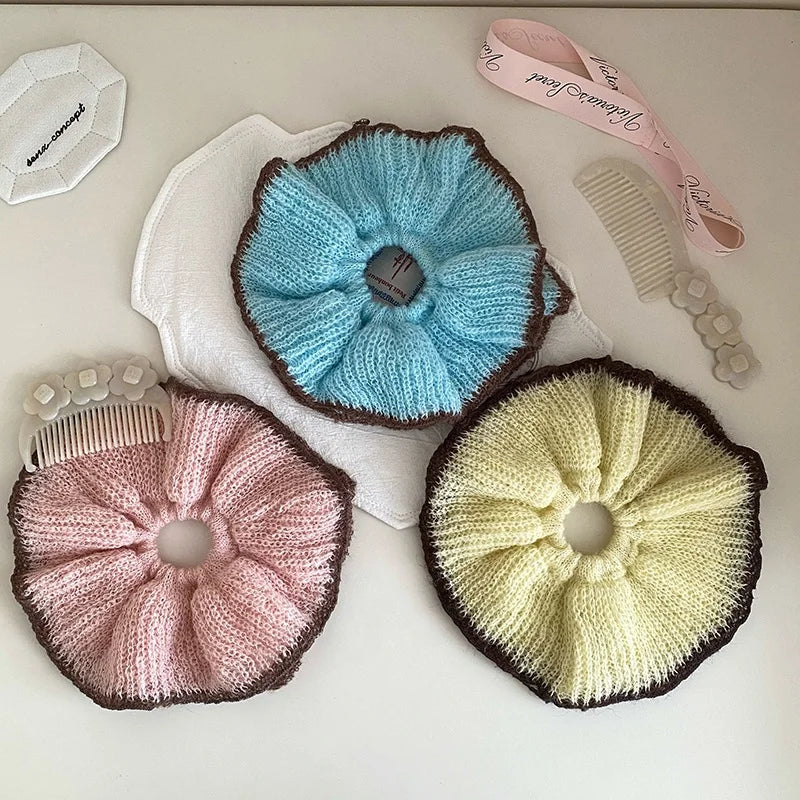 Women Solid Color Oversized Warm Yarn Thick Thin Hair Scrunchies Fashion Simple Customized in Stock Female Hair Ties Accessories