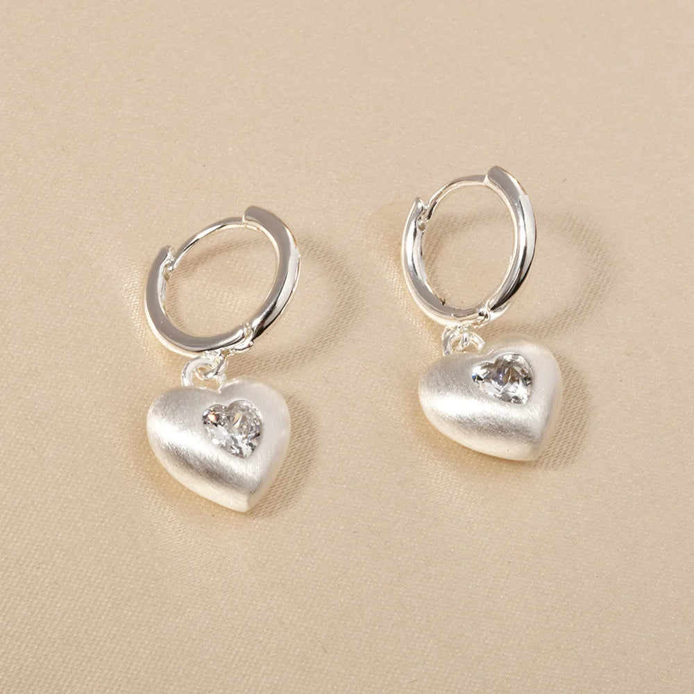 French-style Cute Zirconium-inlaid Hoop Earrings Gold Brushed Round Square Heart-shaped Small Ear Buckles Elegant Accessories