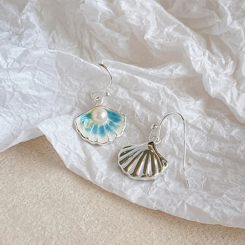 Femal Shell Freshwater Pearl 18k Gold-plated Blue Gold Drop Earring Fashion Trendy Low MOQ in Stock Jewelry for Girls Causal